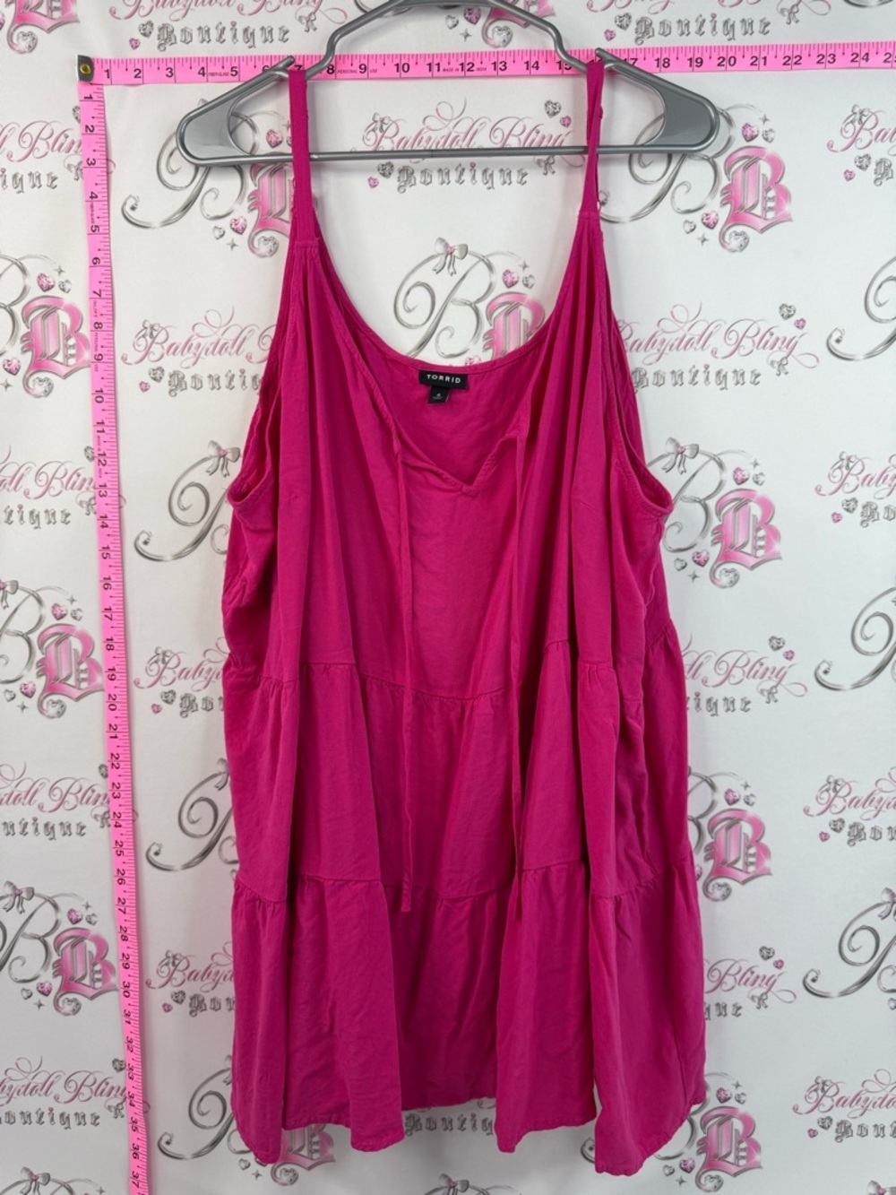 torrid tank top or mini dress pink bright Fuchsia Tiered Spaghetti Strap Tank